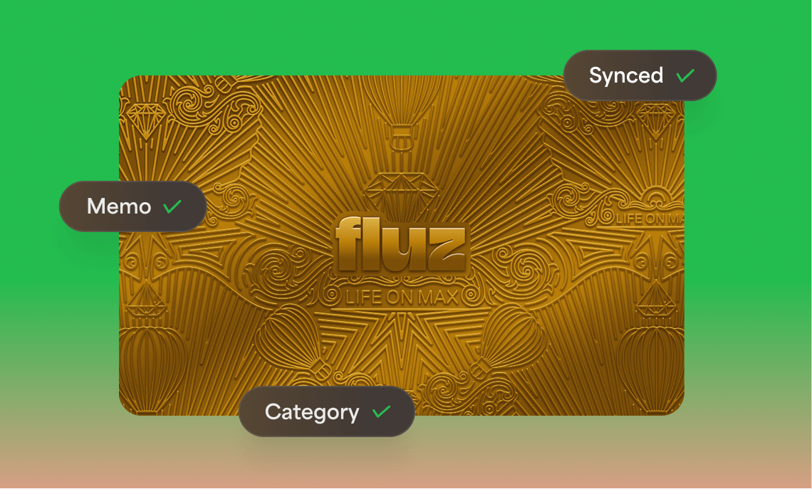 A Fluz card purchase synced with memo and category, ready for review.