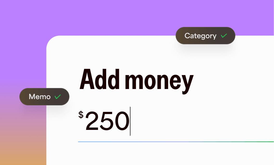 Adding money to a Fluz account with memo and category preserved.